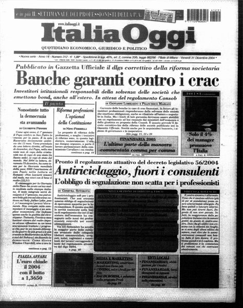 Italia oggi : quotidiano di economia finanza e politica